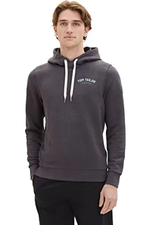 TOM TAILOR Herren 1037751 Sweatshirt Hoodie mit Logo-Print, 11086-Dark Grey Melange, XXL