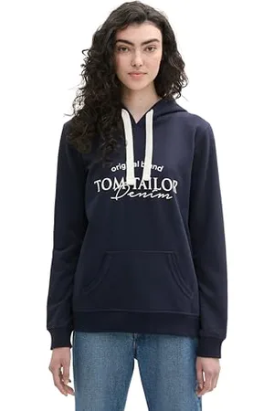 TOM TAILOR Damen Basic Hoodie mit Kapuze und Logo-Print, , L