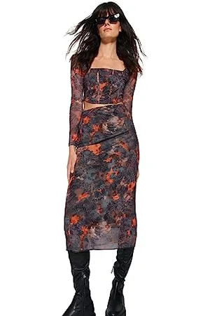 Trendyol Damen gedruckt Maxi Es ist geräumig Rock
