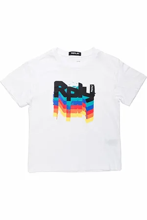 Replay Jungen T-Shirt Kurzarm mit Print, (Weiß), 12 Jahre