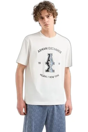Armani Exchange Herren Large Central Stacked Ax Logo with Milanonew York Text Surrounding Regular Fit Tee T-Shirt, , S EU