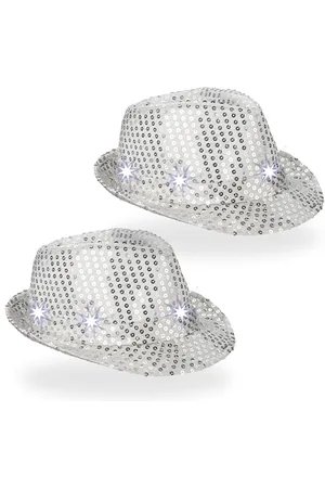 Relaxdays Pailletten Hut 2er Set, mit 6 LEDs, 3 Leuchtmodi, Glitzer, Männer & Frauen, Partyhüte, Silvesterhüte