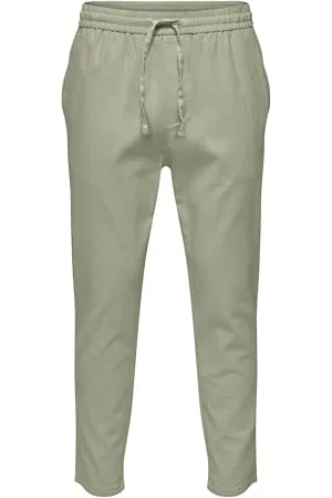 Only & Sons Herren O&S Relaxed Stoffhose Bequeme Leinen Baumwolle Pants ONSLINUS Freizeit Trousers mit Tunnelzug, Farben: , Größe Hosen:M