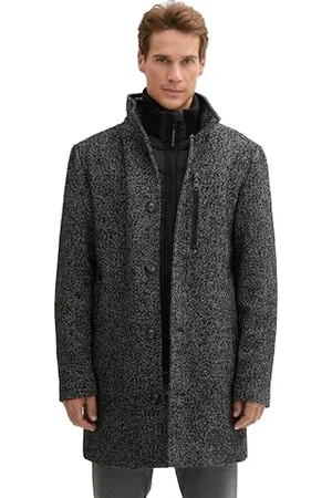 TOM TAILOR Herren 1043708 Wollmantel mit Knopfleiste, 36082-Black Spotty Herringbone, XL