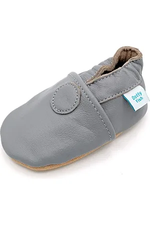 Dotty Fish Krabbelschuhe aus Leder – rutschfeste, weiche Sohle, Barfußgefühl, Lauflernschuhe & Babyschuhe für Jungen und Mädchen, Einfach nur grau, 0-6 Monate (17 EU)