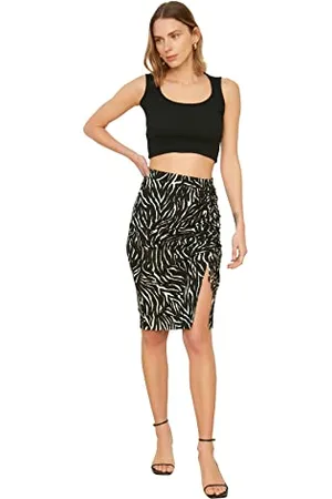 Trendyol Damen Black Shutter Detailed Knitted Skirt, , XL EU
