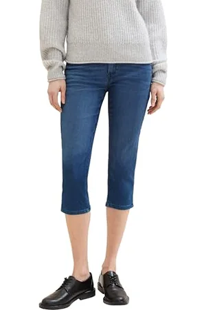 TOM TAILOR Damen Kate Slim Fit Capri Jeans, mid stone wash denim, 28