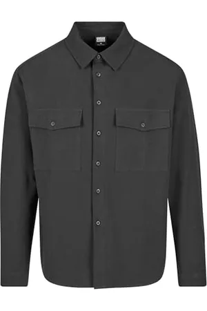Urban classics Herren Hemd Basic Crepe Shirt, lässiges Hemd für Männer, Langarm, black, 4XL