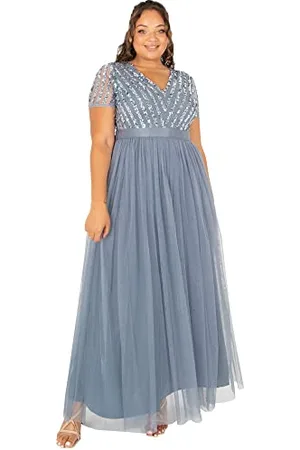 Maya Deluxe Damen Maxi Abendkleid Elegant Hochzeit V-ausschnitt Brautjungfernkleid Empiretaillierung Elega Bridesmaid Dress, , 48 EU