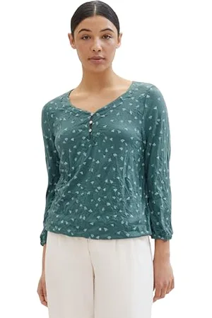 TOM TAILOR Damen Basic Henley-Bluse mit Print, , XXS
