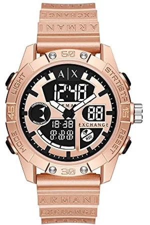 Armani Exchange Herrenuhr , AnaDigi Uhrwerk, 46MM Rose Gold ABS Gehäuse mit einem PolyurethanArmband, AX2967
