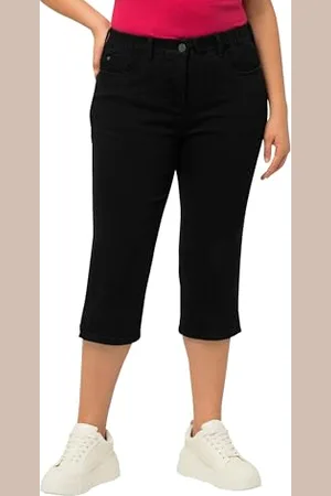 Ulla Popken Damen Capri Jeans Sarah, schmale 5-Pocket-Form, Saumschlitz Freizeithose, , W53 / L32