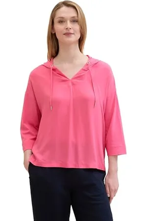 TOM TAILOR Damen Basic Kapuzenshirt mit 3/4-Arm, carmine pink, XL