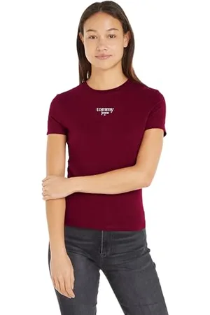 Tommy Hilfiger Damen T-Shirt Kurzarm Slim Logo Rundhalsausschnitt, , XS