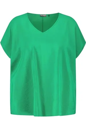 Samoon Damen Fein schimmerndes Blusenshirt überschnittene Schultern, Kurzarm unifarben 52