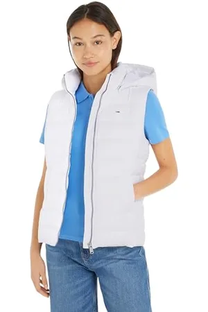 Tommy Hilfiger Damen Weste Basic Hooded Vest Steppweste mit Kapuze, (White), XS