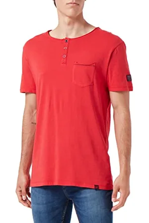Timezone Herren Washed Henley T-Shirt, red, L
