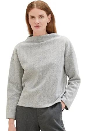 TOM TAILOR Damen Basic Sweatshirt mit Stehkragen , whisper white melange, XXL