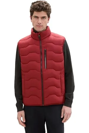 TOM TAILOR Herren 1041454 Hybrid Steppweste mit Stehkragen, 13721-Burgundy Dark Red, XXL