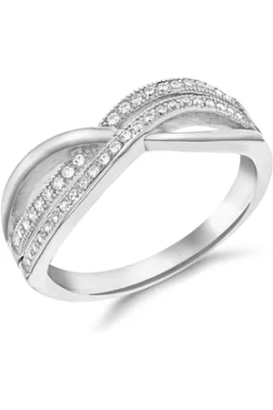 Amazon Damen-Ring aus rhodiniertem Sterlingsilber mit Zirkonia, doppelt überkreuzt, Größe 53,5