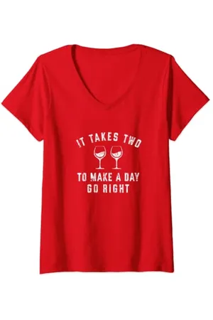 Camp David Damen "It Takes Two" Wein-Grafik-T-Shirt T-Shirt mit V-Ausschnitt