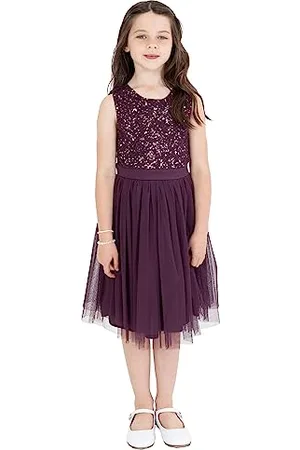 Maya Deluxe Mädchen Paillettenverziertes Hochzeit Und Geburtstag Festlich Mit Bandschleife Brautjungfernkleid Kleid, , 5-6 Jahre EU