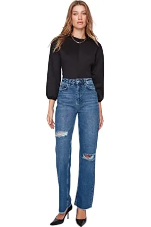 Trendyol Damen Herren Hoher Bund Weites Bein der 90er Jeans, , 42 EU