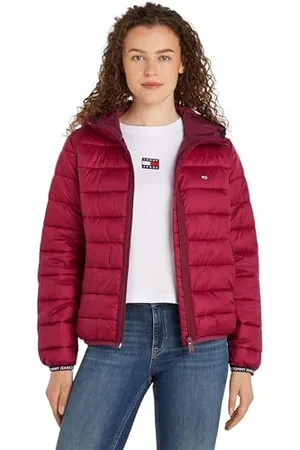 Tommy Hilfiger Damen Pufferjacke Quilted Tape Hood Jacket mit Kapuze, Rot (Valley Grape), 4XL
