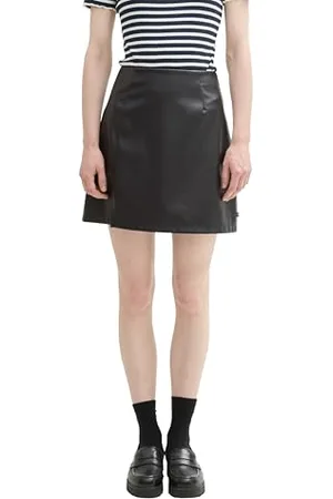 TOM TAILOR Damen 1043254 Mini-Rock aus Fake-Leder, 14482-Deep Black, 48