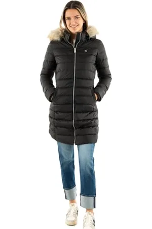 Tommy Hilfiger Damen Daunenmantel Essential Hooded Down Coat mit Kunstpelz, (Black), XXS