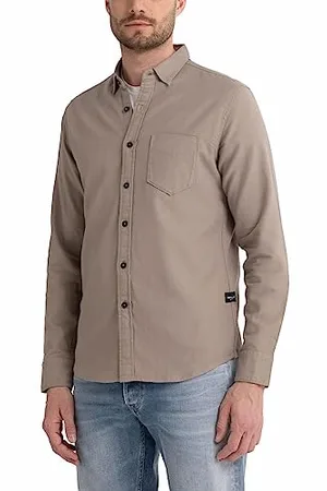 Replay Herren Hemd Langarm aus Baumwollmix, (Beige), M