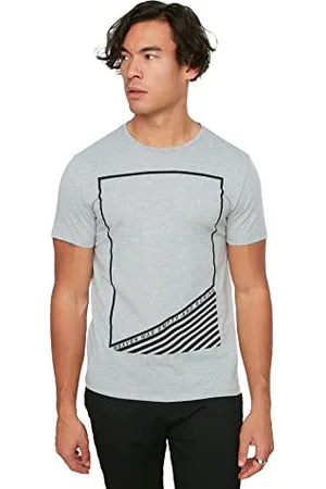 Trendyol Graues männliches gedrucktes dünnes Fit T-Shirt,