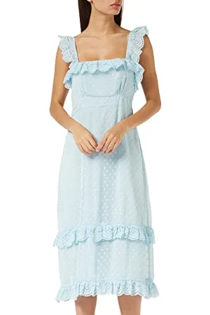 HOPE & IVY Damen The Elea – Ärmelloses Midikleid mit Spitzenbesatz und Dobby-Netzstoff Kleid für besondere Anlässe, , 36