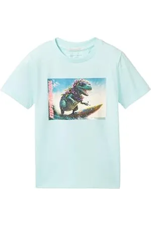 TOM TAILOR Jungen Kinder T-Shirt mit Dinosauriert Surf-Print , classic light blue, 104/110