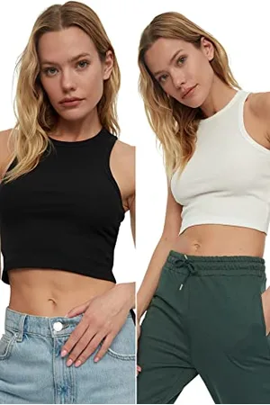 Trendyol Damen 2 Pack Wiper Super Crop Knitted Athlete T Shirt, , M EU