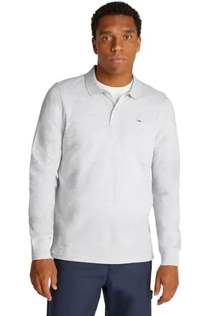 Tommy Hilfiger Herren Poloshirt Langarm Slim Fit Placket mit Knopfleiste, (Silver Grey Htr), M