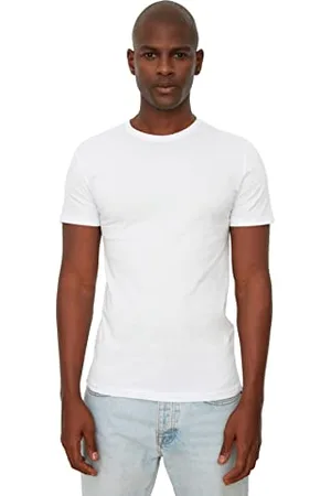 Trendyol Herren Basic Herren Slim Fit 100% Baumwolle Kurzarm Fahrrad T-Shirt, White, XL