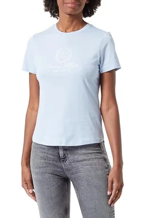 Tommy Hilfiger Damen T-Shirt Kurzarm Slim Flag Tee Rundhalsausschnitt, , M