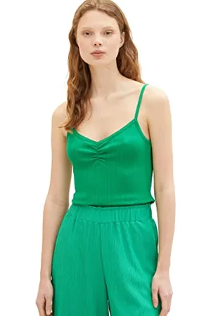 TOM TAILOR Damen 1036615 Top mit Raffung & Rippstruktur, 17327-Vibrant Light Green, XXL