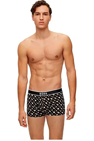 HUGO BOSS Herren Trunk 24 Print Boxershorts aus Stretch-Baumwolle mit mittlerer Bundhöhe und Print der Saison Beige S
