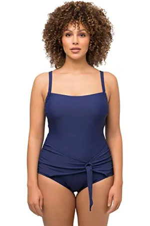 Ulla Popken Damen Spaghettiträger solid Recycling Badeanzug, , 58