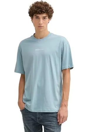 TOM TAILOR Herren Basic T-Shirt mit Logo-Print, light grey mint, S