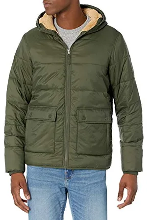 Amazon Herren Langärmelige, Wasserabweisende Pufferjacke mit Sherpa-Futter, , L