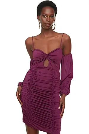 Trendyol Damen Purple Drape Detailed Knitted Casual Dress, , 38 EU