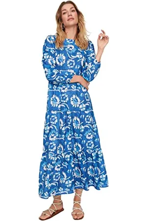 Trendyol Damen Woman Design Maxi Standard Rundhalsausschnitt Webstoff Kleid Dress, , 36 EU