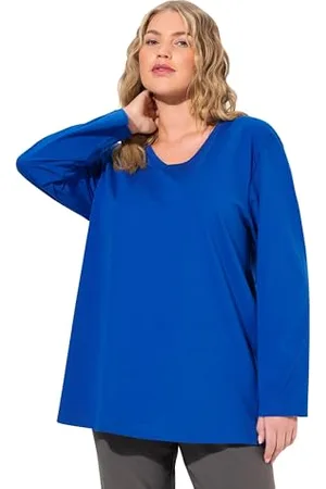 Ulla Popken Damen große Größen Übergrößen Plus Size Shirt, V-Ausschnitt, Relaxed, Langarm