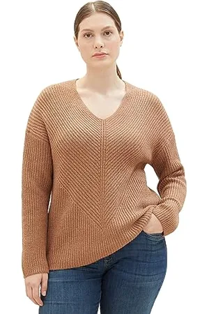 TOM TAILOR Damen 1039242 Basic Pullover mit V-Ausschnitt, 32399-blush Mahogany Melange, L