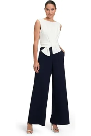 Vera Mont Damen Jumpsuit mit weitem Bein Dunkelblau/Weiß,38