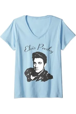 Elvis Presley Damen V-Ausschnitt T-Shirt, , S, Klassische Passform, 100% Baumwolle, Text, Halbarm, V-Ausschnitt, Klassisch, Alle Jahreszeiten, 1 Stück