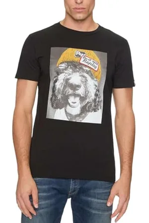 Replay Herren T-Shirt Kurzarm mit Print, Schwarz (Black 098), S